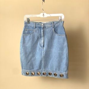 Vintage denim pencil skirt with grommets
